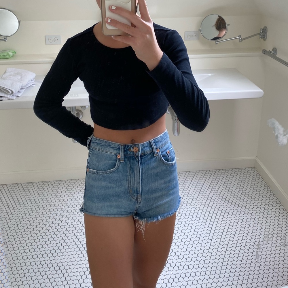 Medium wash jean shorts